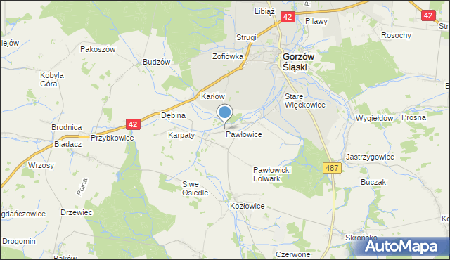 mapa Pawłowice, Pawłowice gmina Gorzów Śląski na mapie Targeo